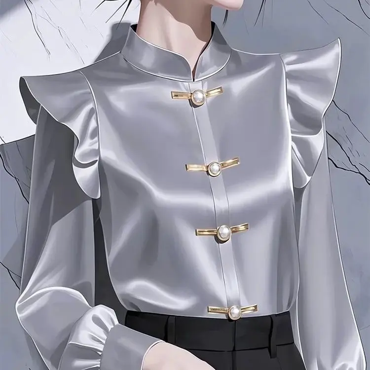 2025 New Chinese Style Solid Satin Shirt Women's Spring Blouse Unique Design Casual Slim-Fit Top Elegant Mandarin Collar Shirt
2025 New Chinese Style Solid Satin Shirt Women's Spring Blouse Unique Design Casual Slim-Fit Top Elegant Mandarin Collar Shirt