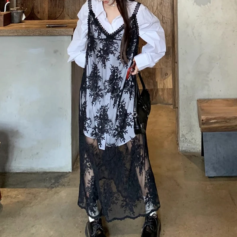 Deeptown Lace Floral Transparent Dresses Women Black Sexy Long Dress Korean Sleeveless Holiday Dress Vacation Streetwear Party
Deeptown Lace Floral Transparent Dresses Women Black Sexy Long Dress Korean Sleeveless Holiday Dress Vacation Streetwear Party