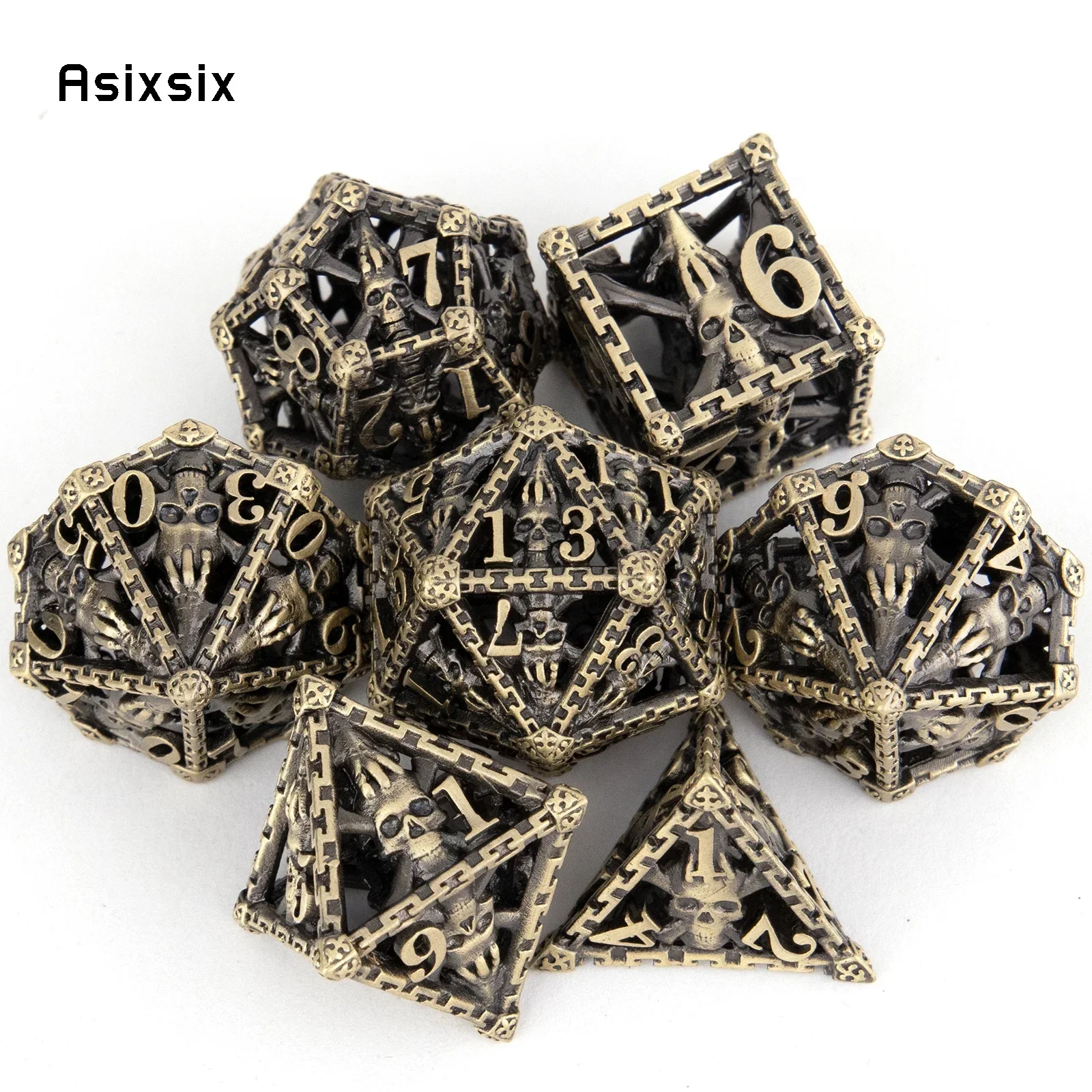 7 Pcs Copper Hand Skull Head Hollow Metal , Dnd Dice Perfect For Card Games Board Games For Critical Role, Rpgs, D&D
7 Pcs Copper Hand Skull Head Hollow Metal , Dnd Dice Perfect For Card Games Board Games For Critical Role, Rpgs, D&D