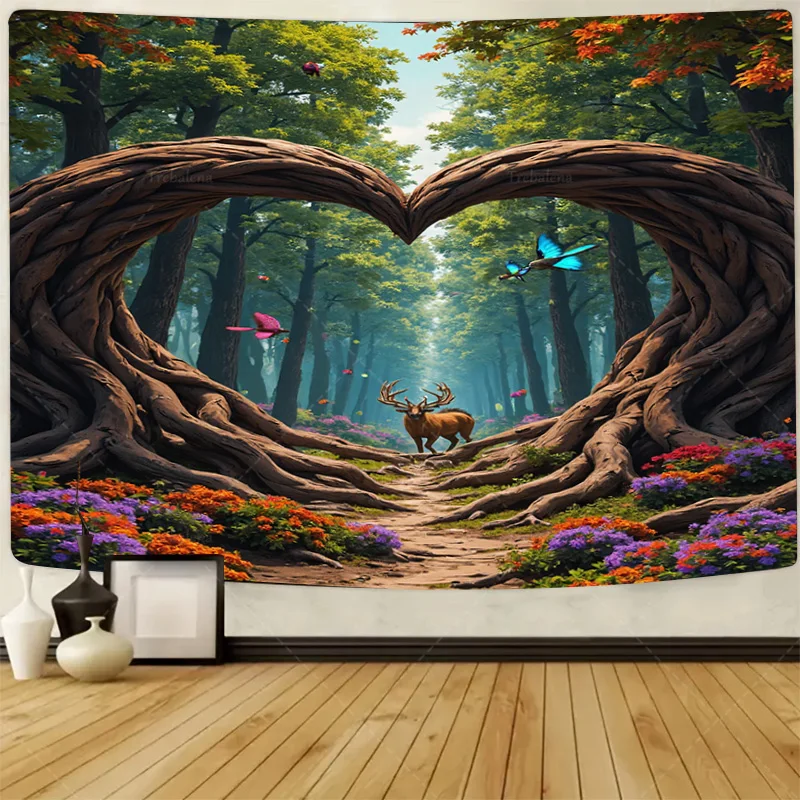 1pc Wall Tapestry Enchanted Forest Heart Arch Tapestry with Deer and Butterflies
1pc Wall Tapestry Enchanted Forest Heart Arch Tapestry with Deer and Butterflies