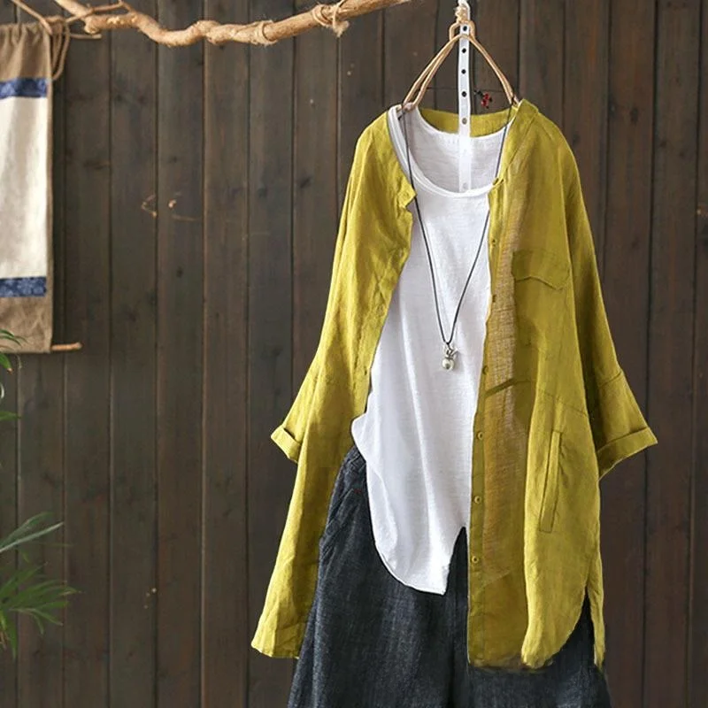 Women's Cotton Linen Long irt Vintage Sle Full Sve Regular Fit Faionable Ladies' Top Non-deformable Pure Color
Women's Cotton Linen Long irt Vintage Sle Full Sve Regular Fit Faionable Ladies' Top Non-deformable Pure Color