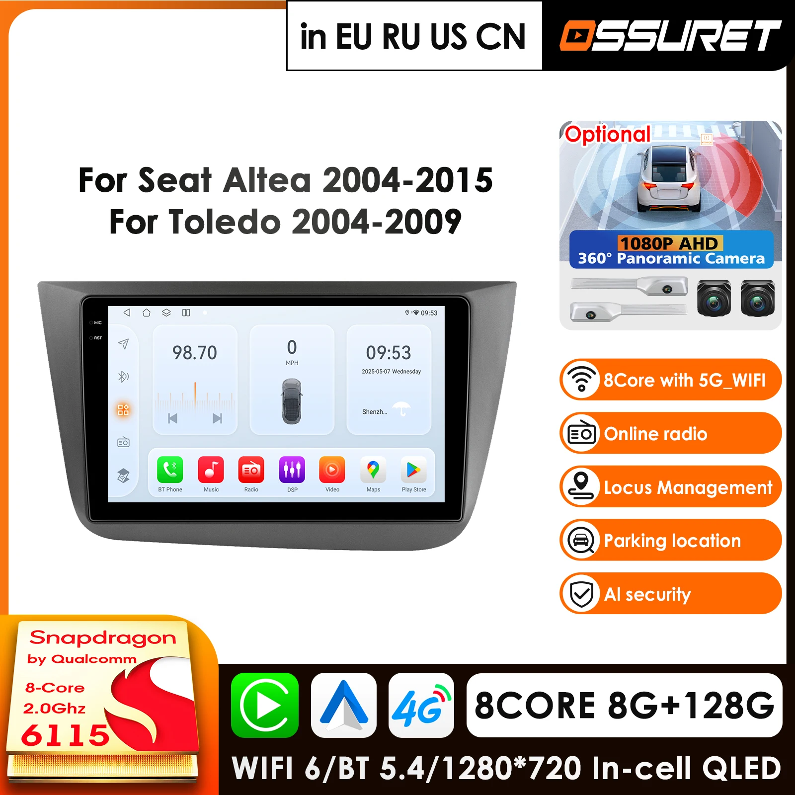 OSSURET AI Voice Wireless CarPlay Android 14 Car Radio for Seat Altea 2004-2015 Toledo 4G Multimedia GPS 2 Din Autoradio BT GPS
OSSURET AI Voice Wireless CarPlay Android 14 Car Radio for Seat Altea 2004-2015 Toledo 4G Multimedia GPS 2 Din Autoradio BT GPS