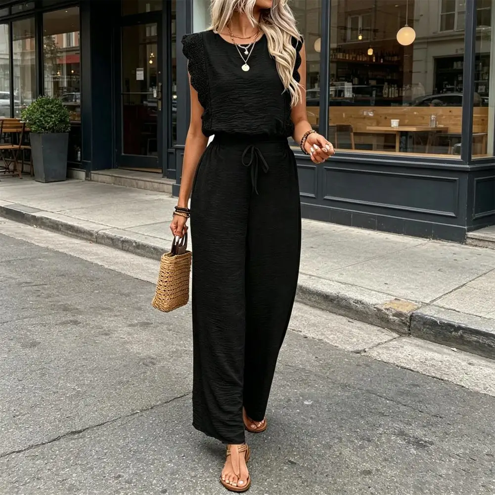 Women Polyester Casual Set Women's Summer Two-piece Set Lace Trim Sleeveless Crew Neck Top Wide Leg Pants Casual Outfit Travel
Women Polyester Casual Set Women's Summer Two-piece Set Lace Trim Sleeveless Crew Neck Top Wide Leg Pants Casual Outfit Travel