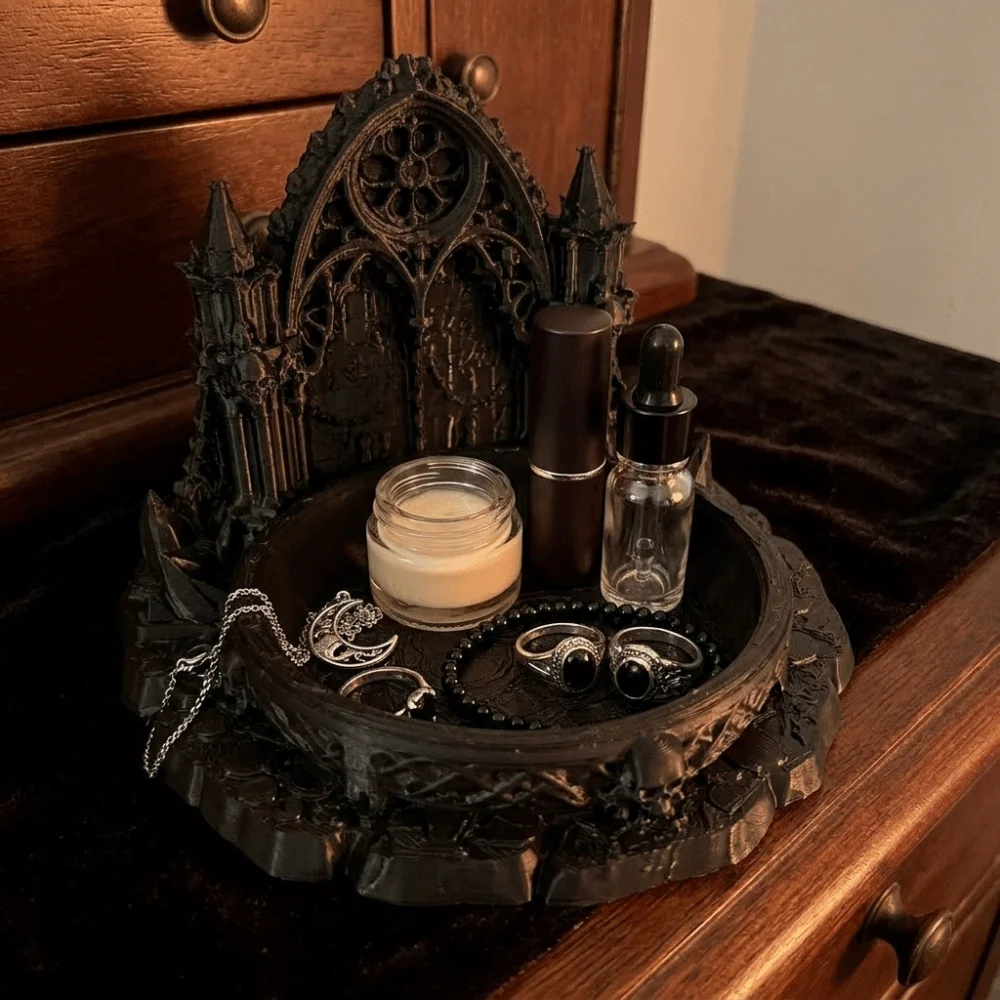 3D Printed Jewelry Storage Tray Black Creative Castle Jewelry Stand Retro Unique Gothic Style Decorative Tray Bedroom Decor
3D Printed Jewelry Storage Tray Black Creative Castle Jewelry Stand Retro Unique Gothic Style Decorative Tray Bedroom Decor