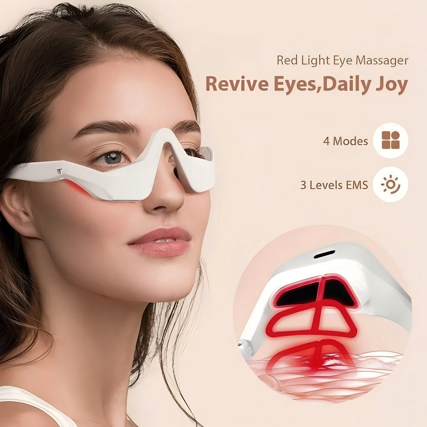 Customized wireless hot compress red light eye massager for eye care, beauty, relaxation, and black eye circles treatment
Customized wireless hot compress red light eye massager for eye care, beauty, relaxation, and black eye circles treatment