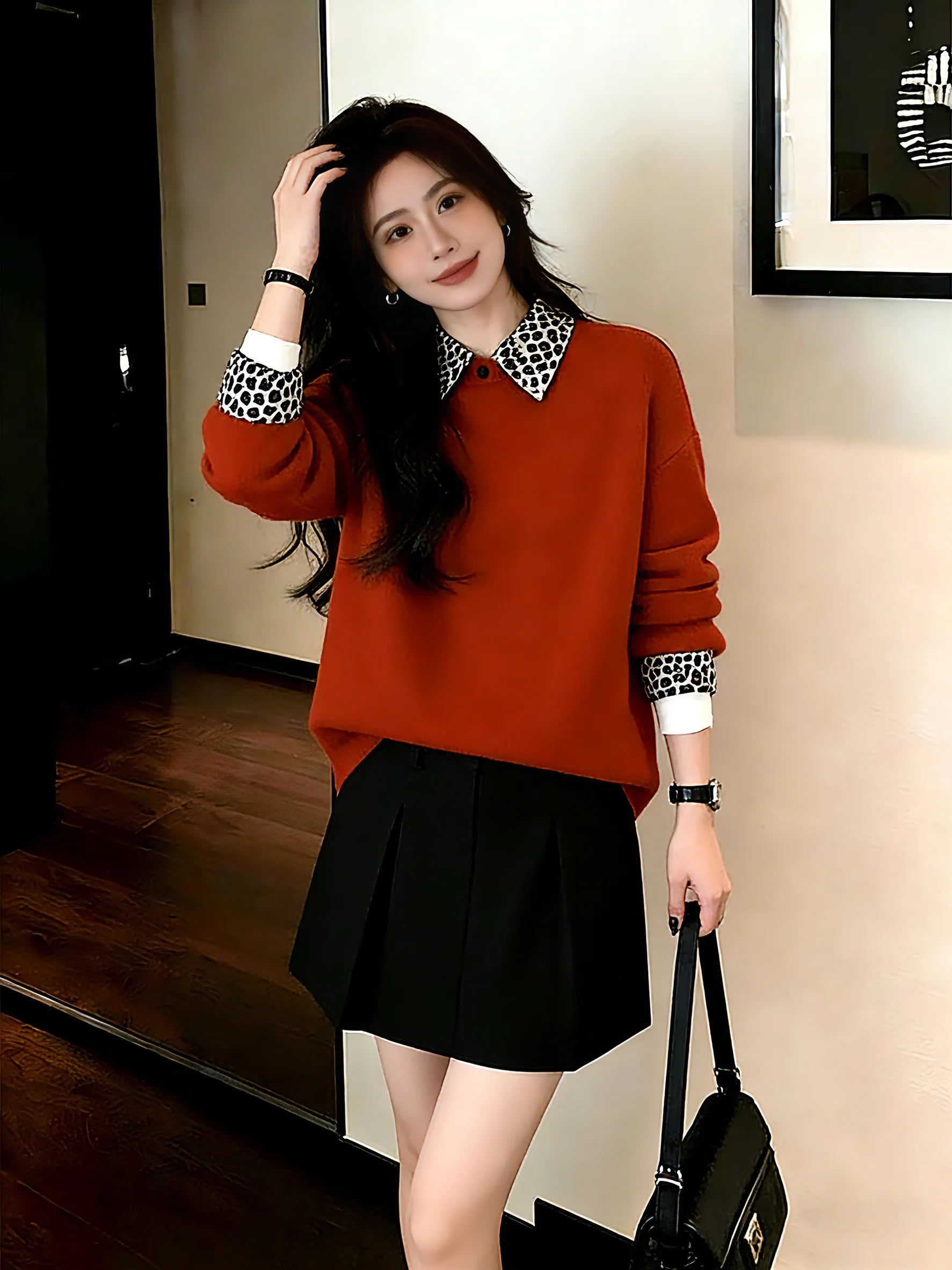 Spring 2026 Fashionable Loose Fit Leopard Print Sweatshirt Shirt Korean Style Lazy Style Splicing Design Commute Style
Spring 2026 Fashionable Loose Fit Leopard Print Sweatshirt Shirt Korean Style Lazy Style Splicing Design Commute Style