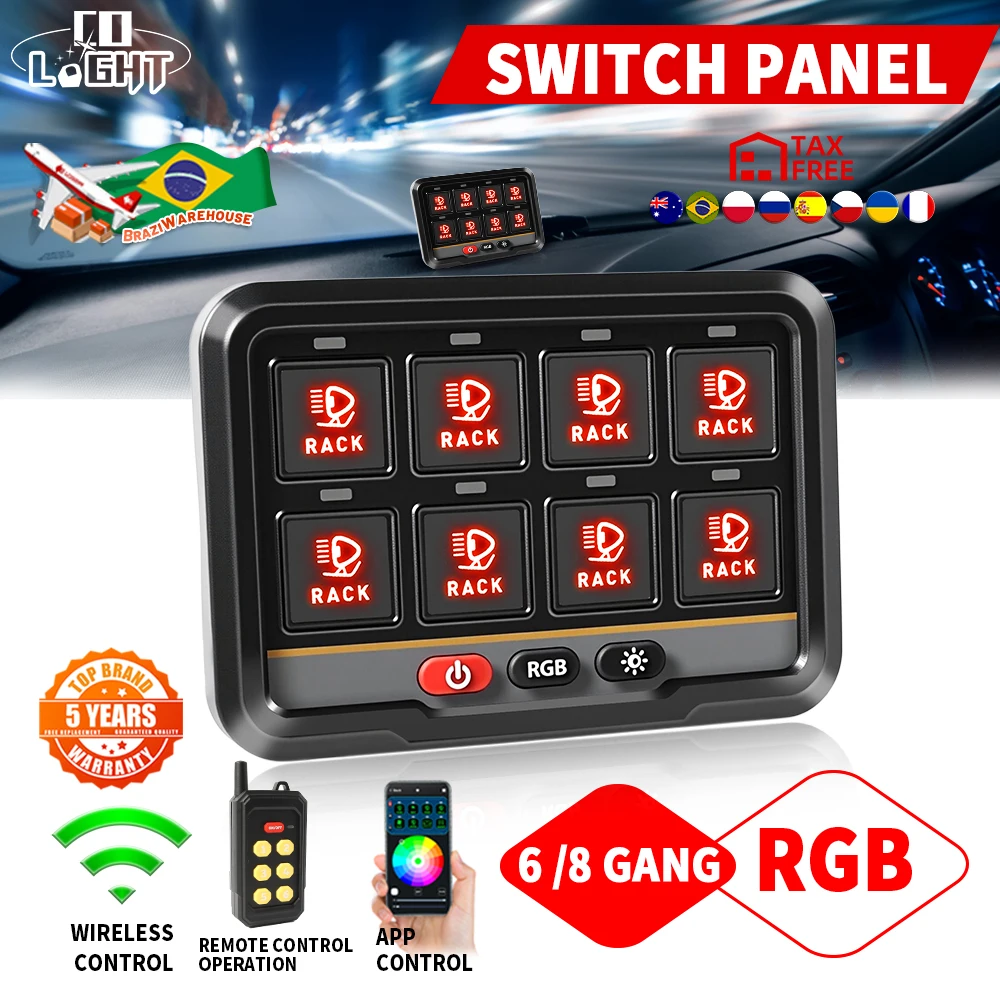CO LIGHT Беспроводная 8-полосная панель переключателей RGB-подсветки Электронное реле мощности Светодиодная подсветка для автомобилей внедорожников CAMPER RV MAR
CO LIGHT Беспроводная 8-полосная панель переключателей RGB-подсветки Электронное реле мощности Светодиодная подсветка для автомобилей внедорожников CAMPER RV MAR