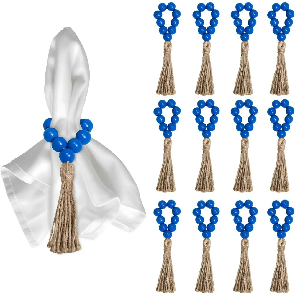 Blue Rings Set of 12, Farmhouse Wooden Napkin Rings, Wood Bead Napkin Ring with Tassel, Boho Holder Ring
Blue Rings Set of 12, Farmhouse Wooden Napkin Rings, Wood Bead Napkin Ring with Tassel, Boho Holder Ring