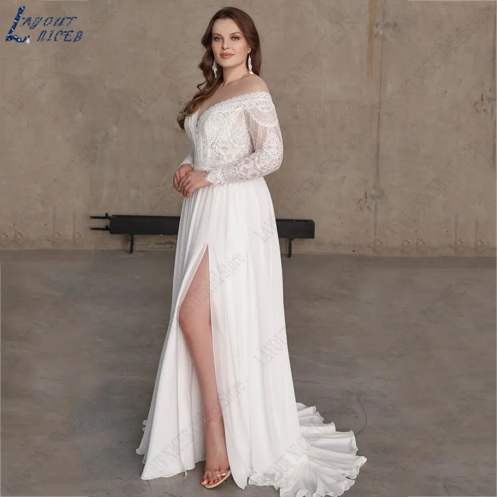 LAYOUT NICEB Lace O-Neck Chiffon Wedding Dresses Plus Size A-Line Bride Gowns Backless Side Slit Buttons vestidos de novias 2024
LAYOUT NICEB Lace O-Neck Chiffon Wedding Dresses Plus Size A-Line Bride Gowns Backless Side Slit Buttons vestidos de novias 2024