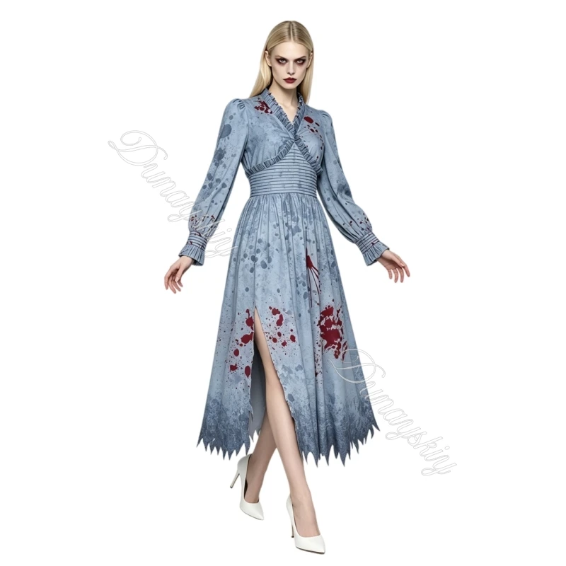 Zombie Sister Costume Dress Gothic Zombie Apocalypse Costume With Blood Splatter Grey Blue Base For Parties Stage Performance
Zombie Sister Costume Dress Gothic Zombie Apocalypse Costume With Blood Splatter Grey Blue Base For Parties Stage Performance