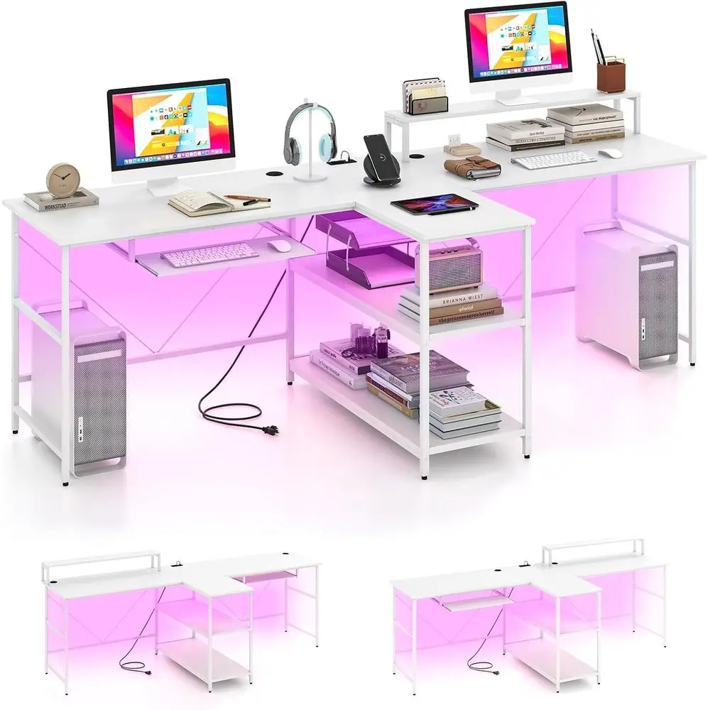 Reversible 2-Person LED Desk, 94.5 Long Office Desk with Power Outlets, Monitor Stand, Keyboard Tray, Storage Shelves, Suitable
Reversible 2-Person LED Desk, 94.5 Long Office Desk with Power Outlets, Monitor Stand, Keyboard Tray, Storage Shelves, Suitable