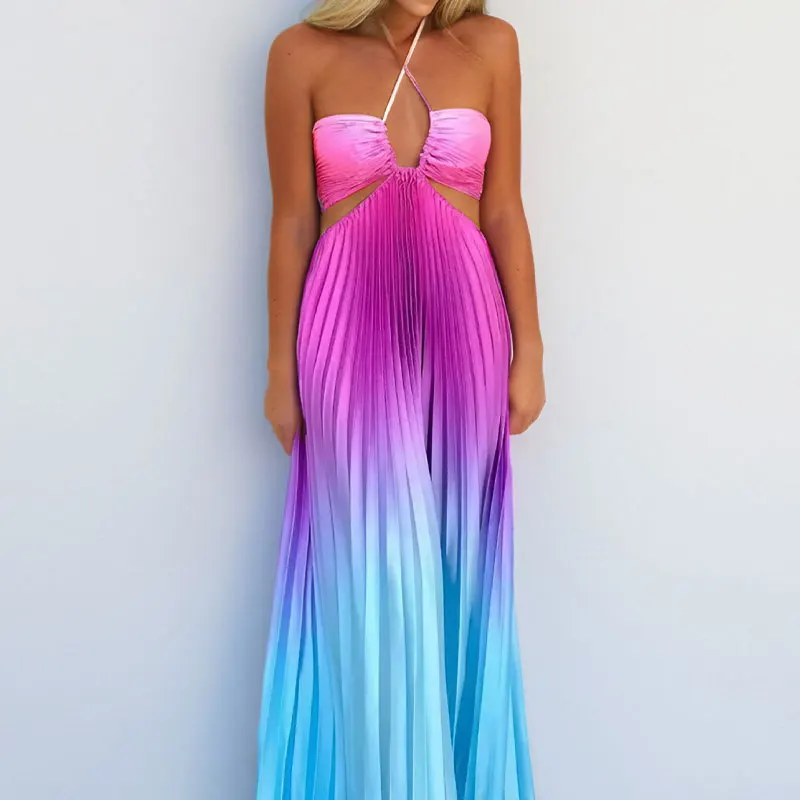 2025 Spring Summer Women's New Elegant Personality Gradient Color Hanging Neck Pleated Fashion Long Dress Beach Holiday Dress
2025 Spring Summer Women's New Elegant Personality Gradient Color Hanging Neck Pleated Fashion Long Dress Beach Holiday Dress