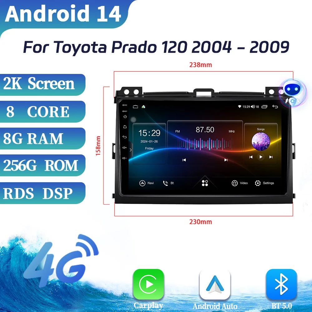 Android OS For Toyota Prado 120 2004-2009 Car Radio Multimedia Video Player Navigation Wireless BT Carplay 4G GPS Screen Stereo
Android OS For Toyota Prado 120 2004-2009 Car Radio Multimedia Video Player Navigation Wireless BT Carplay 4G GPS Screen Stereo