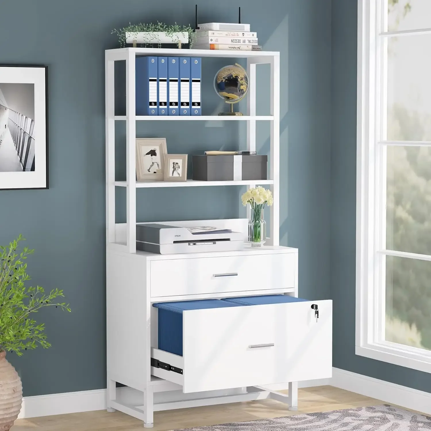 2 Drawer Vertical File Cabinet with Lock & Bookshelf, Letter Size Large Modern Filing Cabinet Printer Stand
2 Drawer Vertical File Cabinet with Lock & Bookshelf, Letter Size Large Modern Filing Cabinet Printer Stand