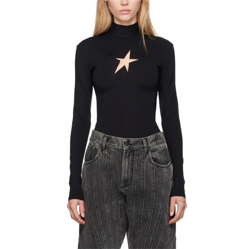 2024 Autumn New Women's High Collar Five Star Hollow Long Sleeve T-shirt y2k High Quality Fashion Sexy Elastic Slimming Top
2024 Autumn New Women's High Collar Five Star Hollow Long Sleeve T-shirt y2k High Quality Fashion Sexy Elastic Slimming Top
