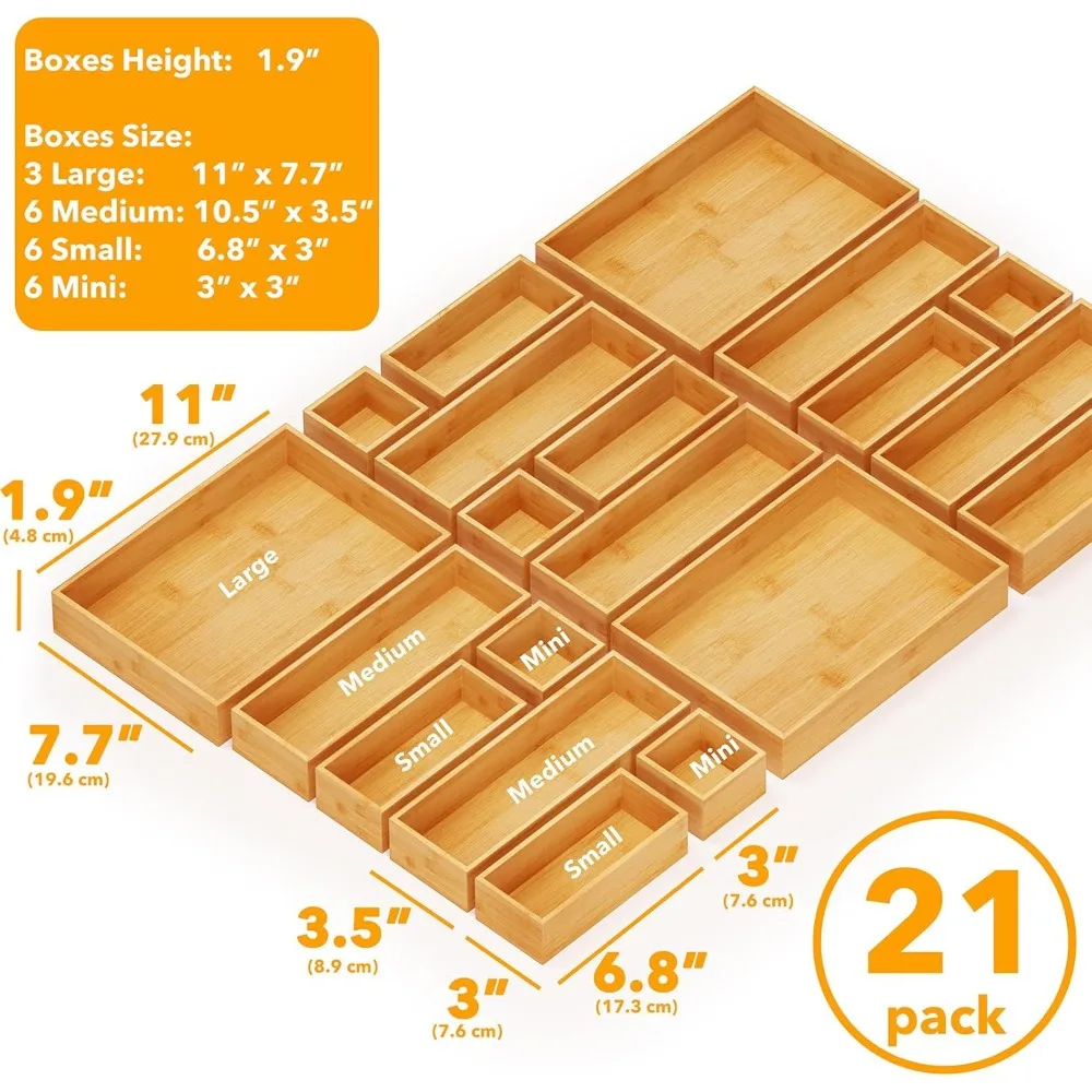 US Shipping 21-Piece Bamboo Drawer Organizer Set Wood Tray Multi-Use Divider Bins for Kitchen Bathroom Office Desk Makeup
US Shipping 21-Piece Bamboo Drawer Organizer Set Wood Tray Multi-Use Divider Bins for Kitchen Bathroom Office Desk Makeup