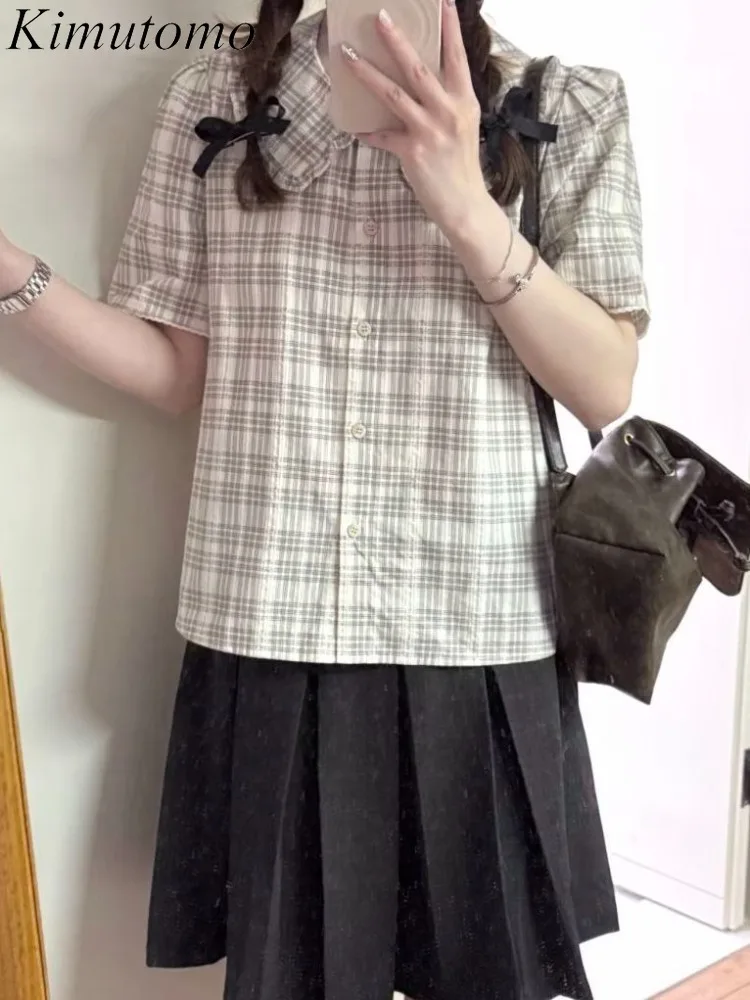 Kimutomo Shirts Women Sweet Plaid Shor Sleeve Summer Fashion Plaid Loose Preppy Style Elegant Blouse Female Casual Y2k Harajuku
Kimutomo Shirts Women Sweet Plaid Shor Sleeve Summer Fashion Plaid Loose Preppy Style Elegant Blouse Female Casual Y2k Harajuku