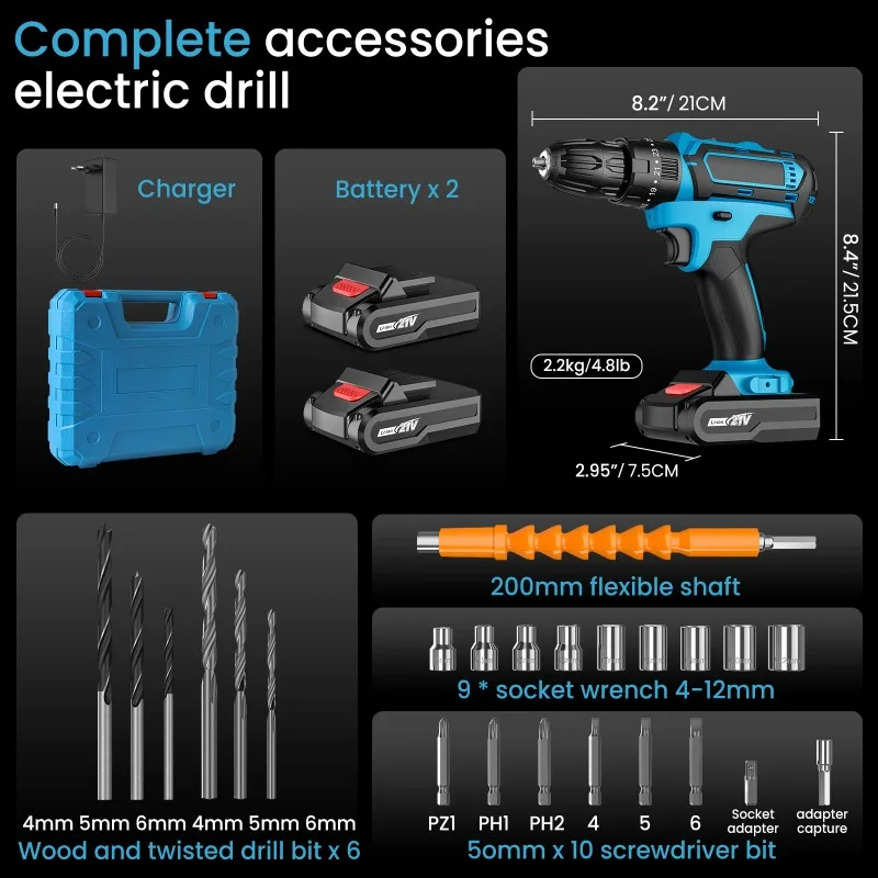 TXF【Best Choice】21V 1350rpm 32 Torque Cordless Impact Drill High-power Rechargeable Electric Drill Lithium Battery Speed Screwdr
TXF【Best Choice】21V 1350rpm 32 Torque Cordless Impact Drill High-power Rechargeable Electric Drill Lithium Battery Speed Screwdr