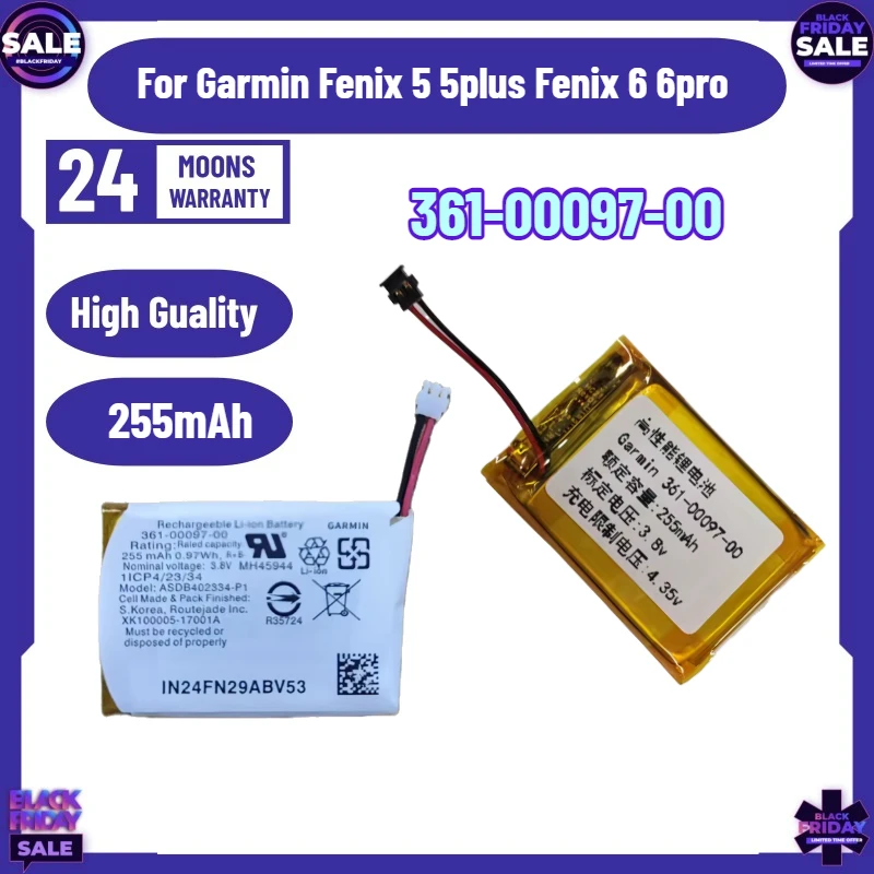 New 361-00097-00 Watch Battery 255mAh For Garmin Fenix 5 5plus Fenix 6 6pro Approach S60 Forerunner
New 361-00097-00 Watch Battery 255mAh For Garmin Fenix 5 5plus Fenix 6 6pro Approach S60 Forerunner