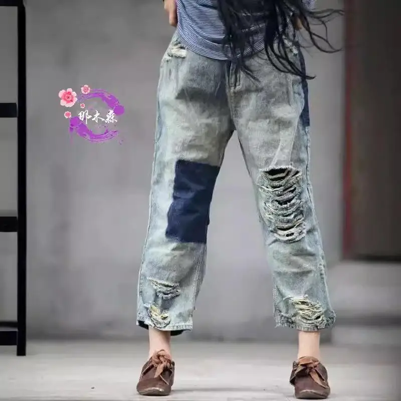 New Arrival Spring Summer Fashion Women Vintage Blue Cotton Denim Harem Pants Hole Design Loose Ankle-length Jeans Pants
New Arrival Spring Summer Fashion Women Vintage Blue Cotton Denim Harem Pants Hole Design Loose Ankle-length Jeans Pants