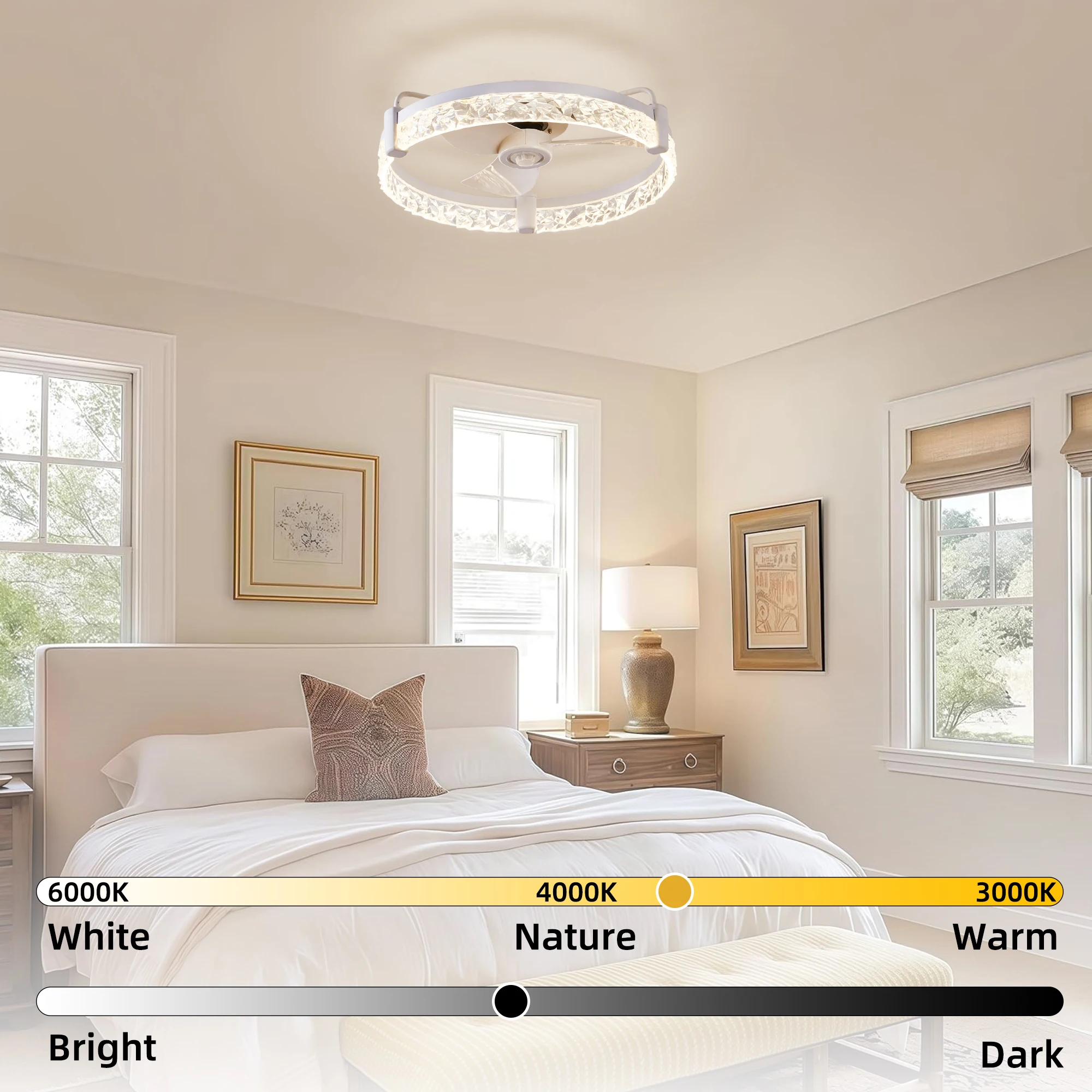 Embedded LED ceiling fan, 3-blade with lights and remote control lamp, dimmable from 3000K to 6500K lighting
Embedded LED ceiling fan, 3-blade with lights and remote control lamp, dimmable from 3000K to 6500K lighting