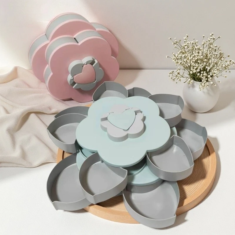 1Pcs Flower Design Rotatable Snack Case Double-Layer Dried Fruit Storage Box with Mobile Phone Slot Multi-Compartment Food
1Pcs Flower Design Rotatable Snack Case Double-Layer Dried Fruit Storage Box with Mobile Phone Slot Multi-Compartment Food