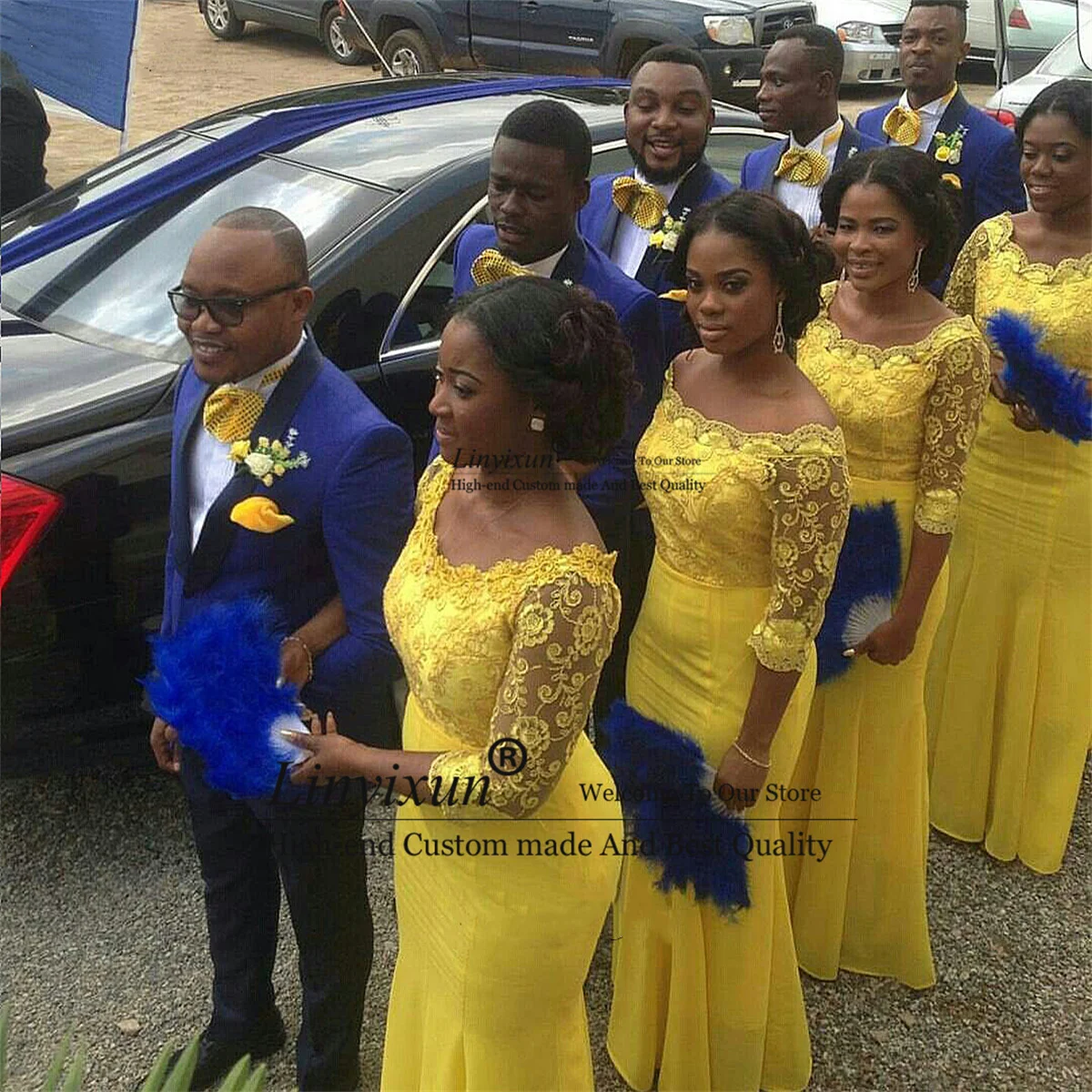 Yellow Mermaid 3/4 Sleeves Bridesmaid Dresses Appliques Maid Of Honor Dress for Women's Chiffon African Wedding Party Guest Gown
Yellow Mermaid 3/4 Sleeves Bridesmaid Dresses Appliques Maid Of Honor Dress for Women's Chiffon African Wedding Party Guest Gown