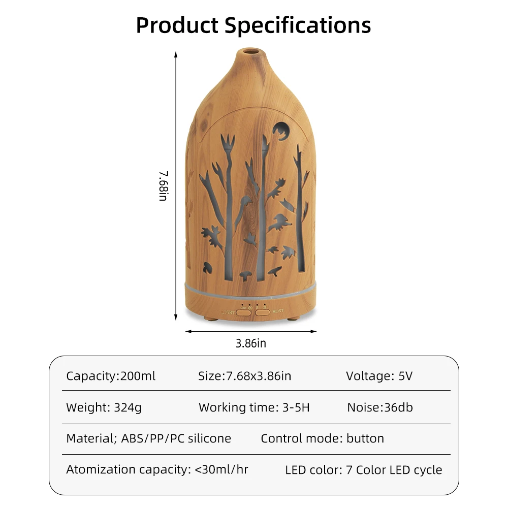 Aromatherapy Essential Oil Diffuser Hollow Out Design, 7 Color LED Night Light, Auto Shut-Off, Quiet for Sleep
Aromatherapy Essential Oil Diffuser Hollow Out Design, 7 Color LED Night Light, Auto Shut-Off, Quiet for Sleep
