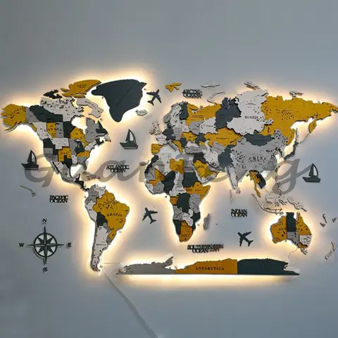 150cm wide and 85cm high World map light. Luminous map, solid wood three-dimensional wall decoration, creative livin background