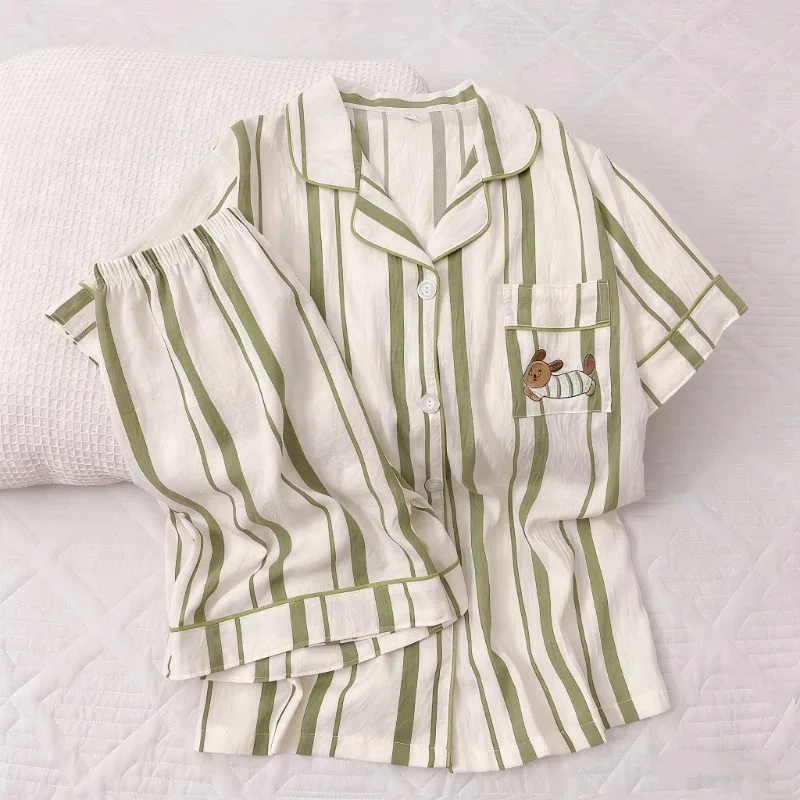 Женский пижамный комплект с вышивкой и принтом таксы в полоску, в стиле Харадзюку, милый и очаровательный, с коротким рукавом, летний
Женский пижамный комплект с вышивкой и принтом таксы в полоску, в стиле Харадзюку, милый и очаровательный, с коротким рукавом, летний