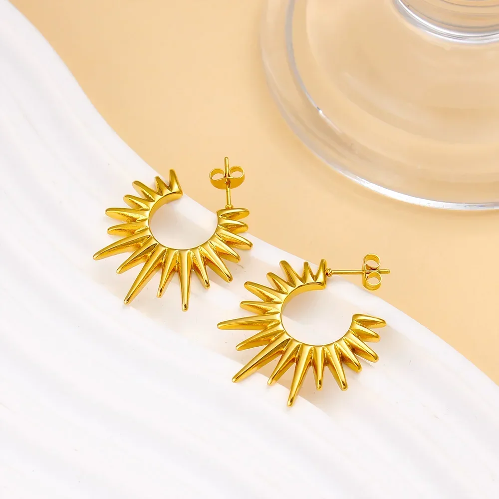 Vintage Sun Sunburst 304L Stainless Steel Hoop Earrings PVD Gold Plated Anti Allergic Retro Punk Ear Jewelry
Vintage Sun Sunburst 304L Stainless Steel Hoop Earrings PVD Gold Plated Anti Allergic Retro Punk Ear Jewelry