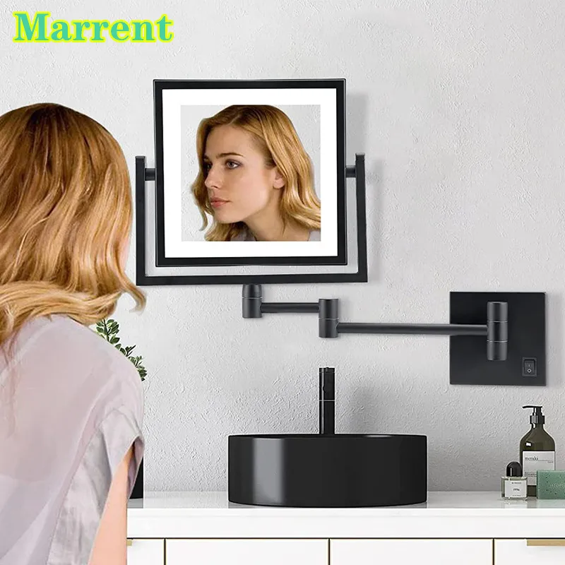 Wall Mounted Makeup Mirror with LED Light Square Folding Bathroom Mirrors Quality Brass 3X Magnifying Black LED Bathroom Mirror
Wall Mounted Makeup Mirror with LED Light Square Folding Bathroom Mirrors Quality Brass 3X Magnifying Black LED Bathroom Mirror