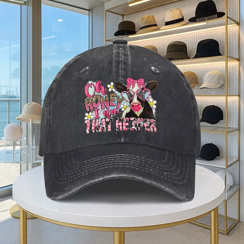 Oh Honey I Am That Heifer Cow Print Baseball Cap Vintage Washed Denim Hat Casual Outdoor Adjustable Cap
Oh Honey I Am That Heifer Cow Print Baseball Cap Vintage Washed Denim Hat Casual Outdoor Adjustable Cap