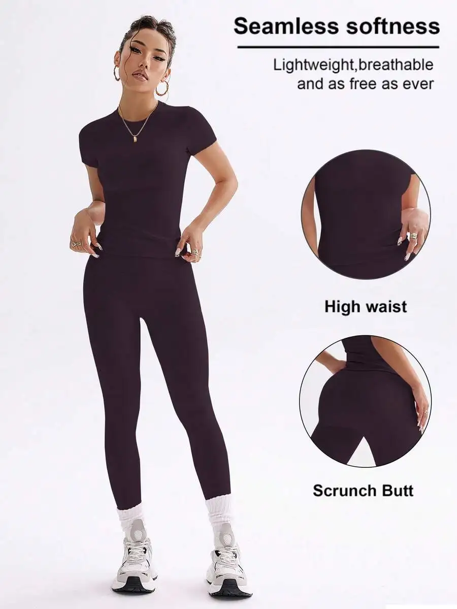 Solid Color Crop Top And High Waist Leggings Set Breathable Stretchy Yoga Streetwear
Solid Color Crop Top And High Waist Leggings Set Breathable Stretchy Yoga Streetwear
