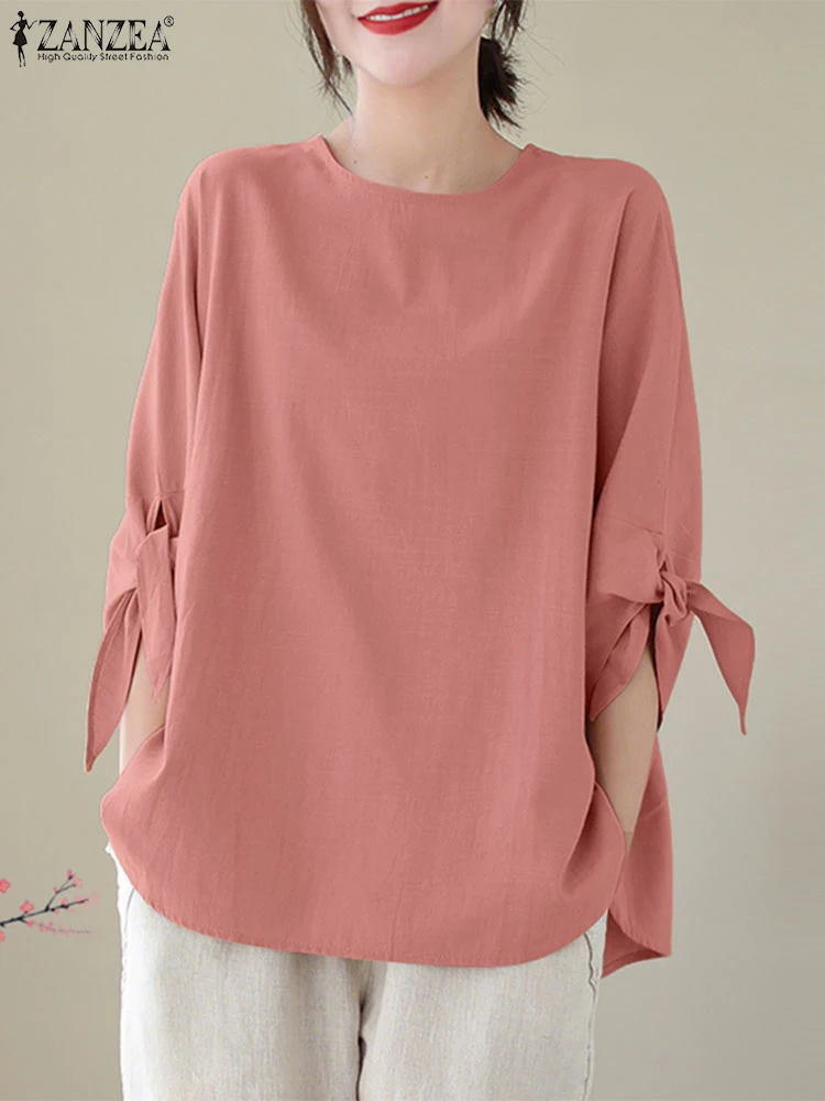 ZANZEA 2022, женские рабочие рубашки с рукавом 3/4, модные осенние блузки, однотонные свободные топы, повседневные мешковатые рубашки с круглым вырезом, неровный подол, Blusas Mujer 
ZANZEA 2022, женские рабочие рубашки с рукавом 3/4, модные осенние блузки, однотонные свободные топы, повседневные мешковатые рубашки с круглым вырезом, неровный подол, Blusas Mujer