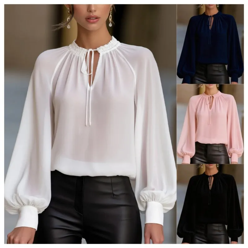 Women's French Shirt Boho White Lantern Long Sleeve Chiffon Blouse Casual Loose Fall Top Stand Collar Pullovers Feminine New
Women's French Shirt Boho White Lantern Long Sleeve Chiffon Blouse Casual Loose Fall Top Stand Collar Pullovers Feminine New