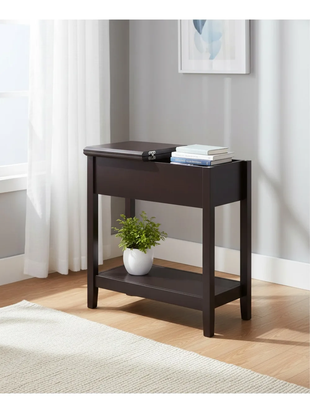 Slim Flip Top Side Table with Storage Shelf, Retro Dark Coffee End Table for Living Room Office Dorm
Slim Flip Top Side Table with Storage Shelf, Retro Dark Coffee End Table for Living Room Office Dorm