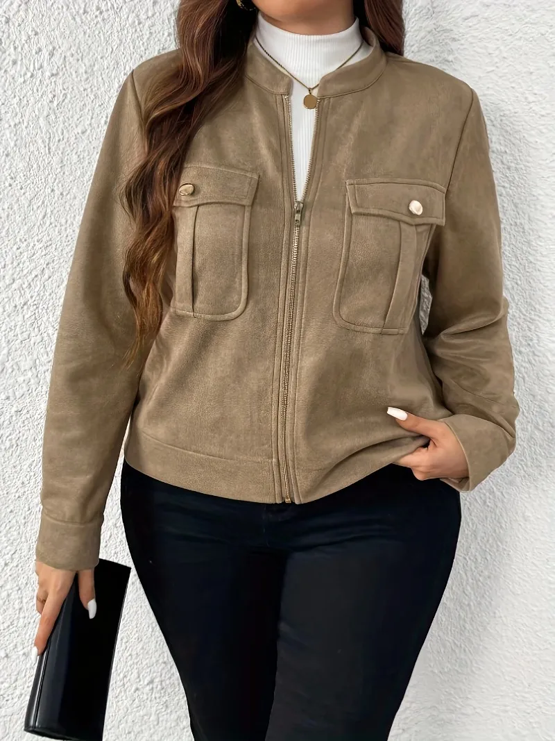 Универсальный женский элегантный кардиган с длинными рукавами больших размеров — мягкая ткань, классическая молния и дизайн рабочих карманов на груди
Универсальный женский элегантный кардиган с длинными рукавами больших размеров — мягкая ткань, классическая молния и дизайн рабочих карманов на груди