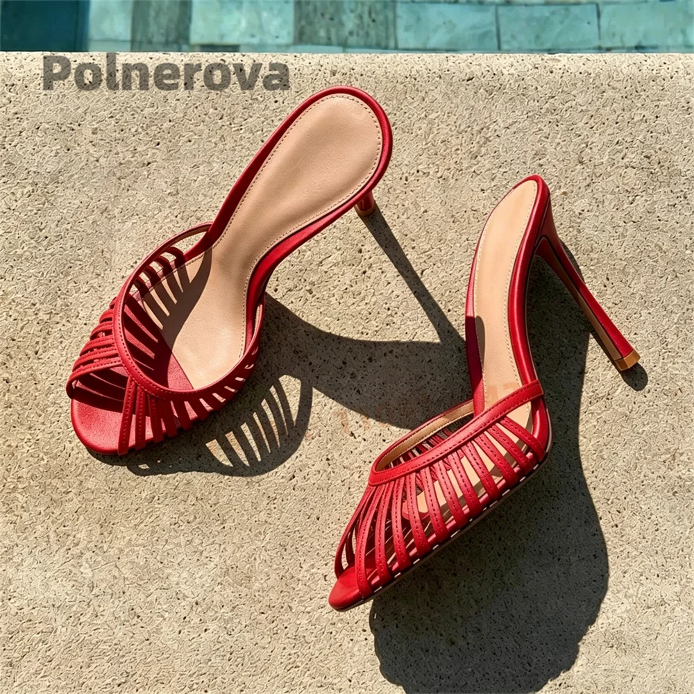Women's Caged Narrow Band Mules Peep Toe Thin High Heels Slippers Summer Party Shoes Pull On Solid Color Leather Slides
Women's Caged Narrow Band Mules Peep Toe Thin High Heels Slippers Summer Party Shoes Pull On Solid Color Leather Slides