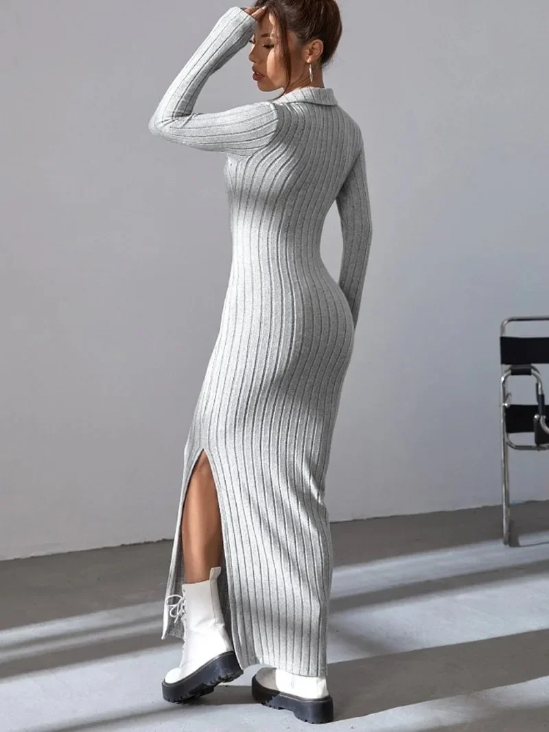 Women V Neck Hip-Hugging Mid-Length Dress Long-Sleeved Knitted Slit Dresses Korean Style Solid Elegant Elastic Vestidos Платье
Women V Neck Hip-Hugging Mid-Length Dress Long-Sleeved Knitted Slit Dresses Korean Style Solid Elegant Elastic Vestidos Платье