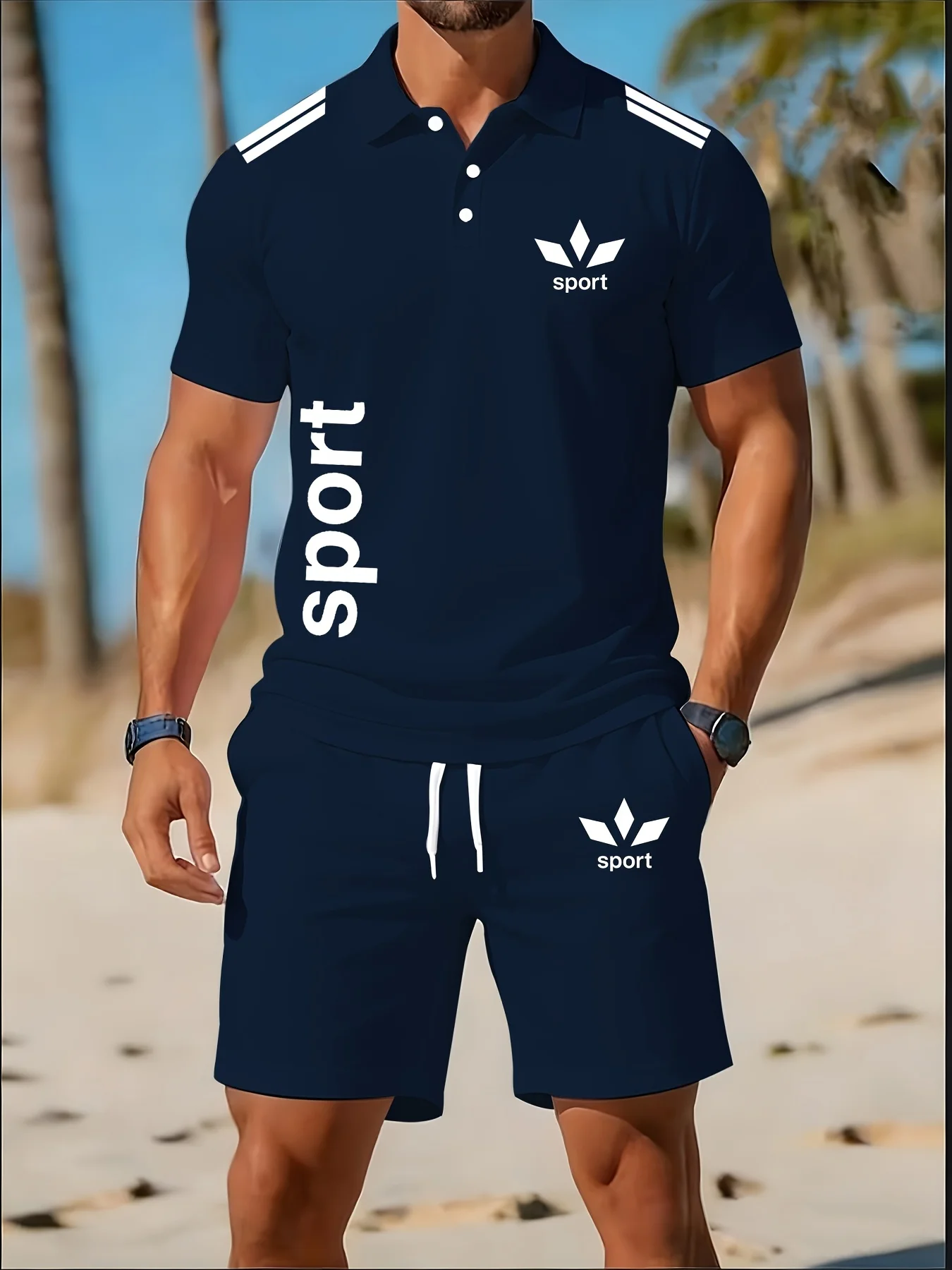 Men 2Pcs Set Short Sleeve Lapel Polo Shirt Drawstring Elastic Waist Shorts Summer Casual Breathable Athletic Running Outfit Suit
Men 2Pcs Set Short Sleeve Lapel Polo Shirt Drawstring Elastic Waist Shorts Summer Casual Breathable Athletic Running Outfit Suit