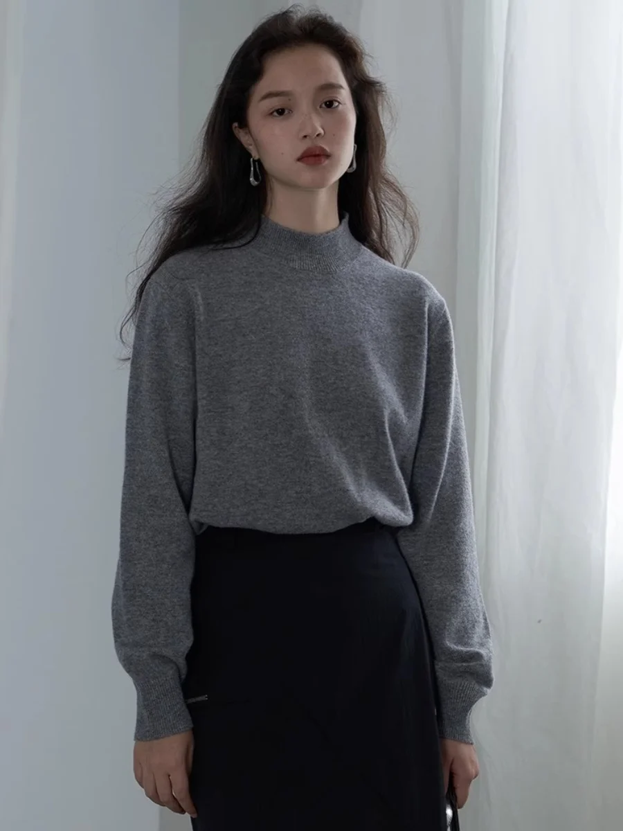 New Arrival Women's Grey Retro Knitted Sweater Long Sleeve Half High Collar Inner Wear Fleece Autumn Winter Top by Guiri Rou
New Arrival Women's Grey Retro Knitted Sweater Long Sleeve Half High Collar Inner Wear Fleece Autumn Winter Top by Guiri Rou