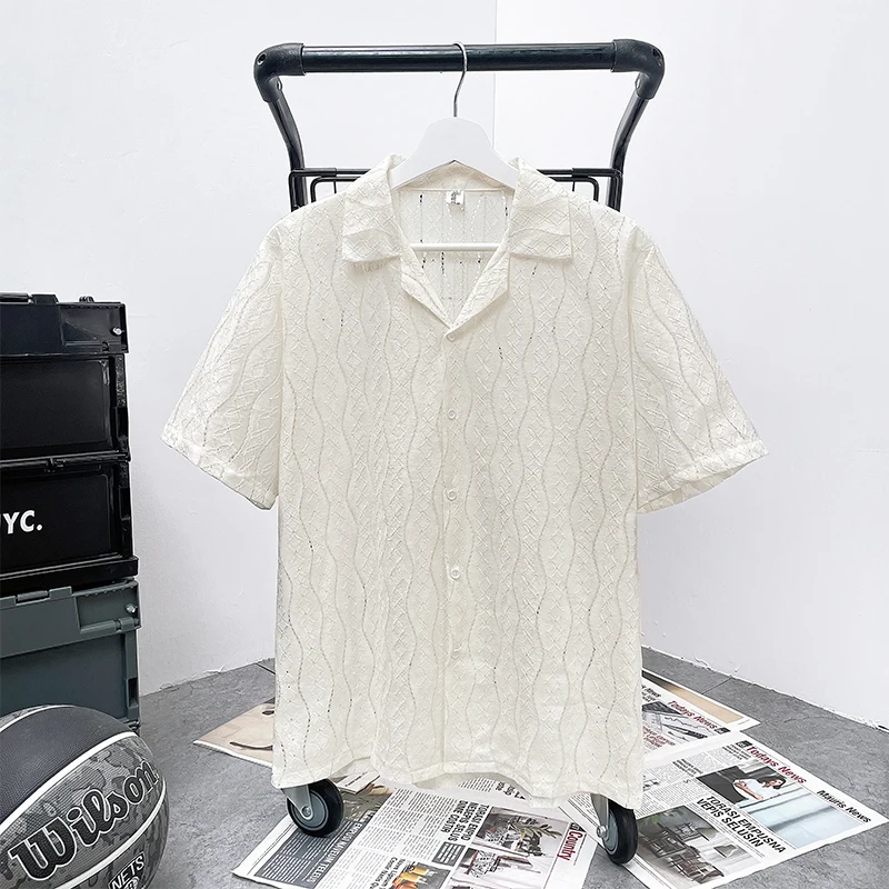 Cuban Collar Open Cardigan Knitted Casual Shirt Men Women Summer Design Sense Cool Short Sleeve Outerwear Shirt Hollow out
Cuban Collar Open Cardigan Knitted Casual Shirt Men Women Summer Design Sense Cool Short Sleeve Outerwear Shirt Hollow out