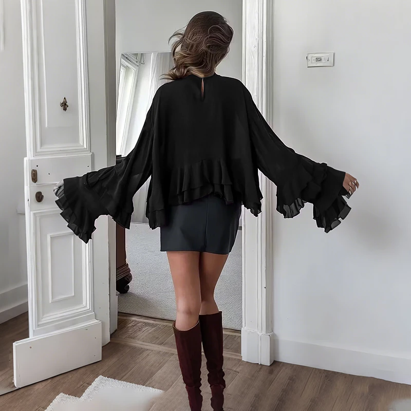 2025 Summer Flare Sleeve Blouse Women Seethrough Tops VONDA Vintage Office Lady Elegant Tunic Turtleneck Pleated Pullover
2025 Summer Flare Sleeve Blouse Women Seethrough Tops VONDA Vintage Office Lady Elegant Tunic Turtleneck Pleated Pullover