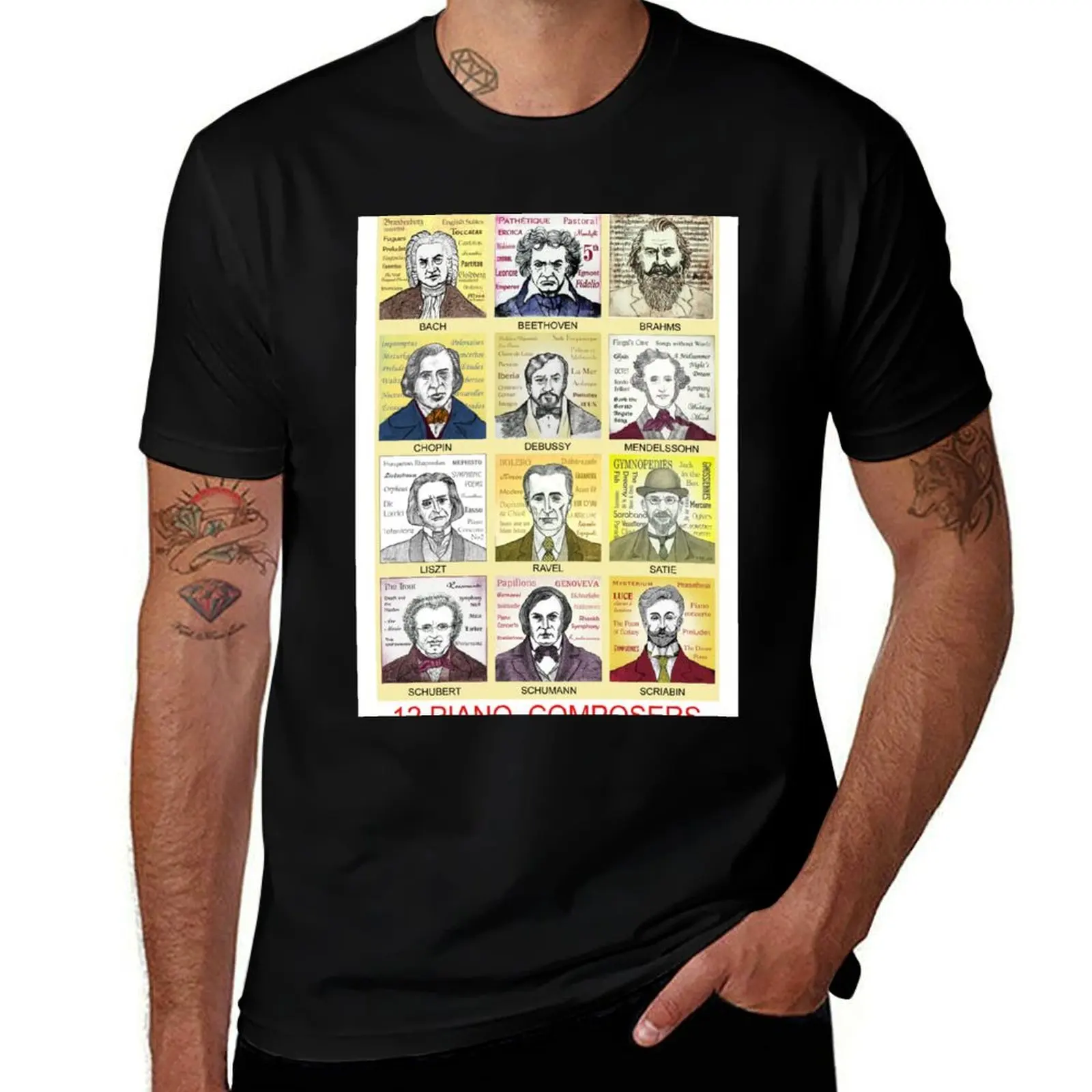 12 Piano Composer Portraits T-Shirt Comfort Stretch Tee Shirt
12 Piano Composer Portraits T-Shirt Comfort Stretch Tee Shirt