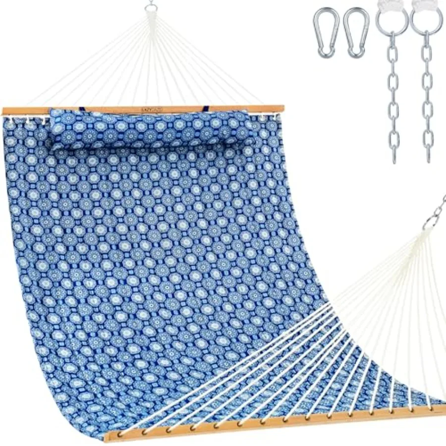 Outdoor patio backyard poolside 12FT quilted fabric hammock with soft pillow, double 2-person spreader bar design, 450lbs capac
Outdoor patio backyard poolside 12FT quilted fabric hammock with soft pillow, double 2-person spreader bar design, 450lbs capac