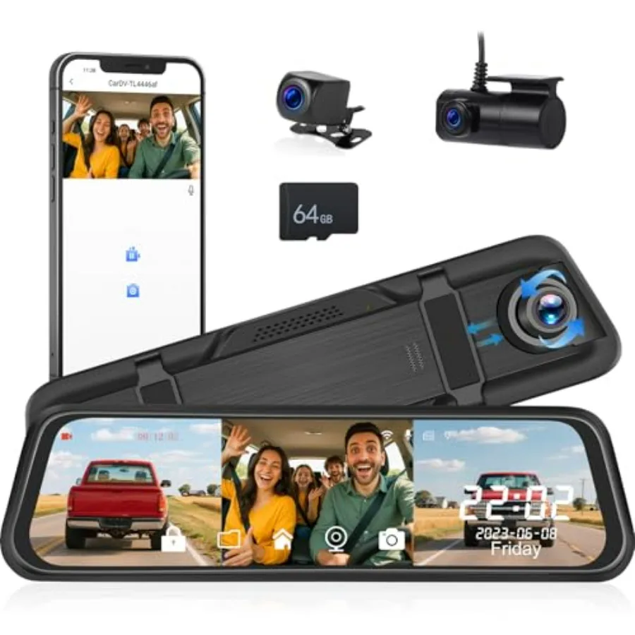 3 Channel 9.66'' WiFi Mirror Dash Cam with Front and Rear Camera IPS Touch Screen Triple Rear View Mirror Camera with App Recor
3 Channel 9.66'' WiFi Mirror Dash Cam with Front and Rear Camera IPS Touch Screen Triple Rear View Mirror Camera with App Recor
