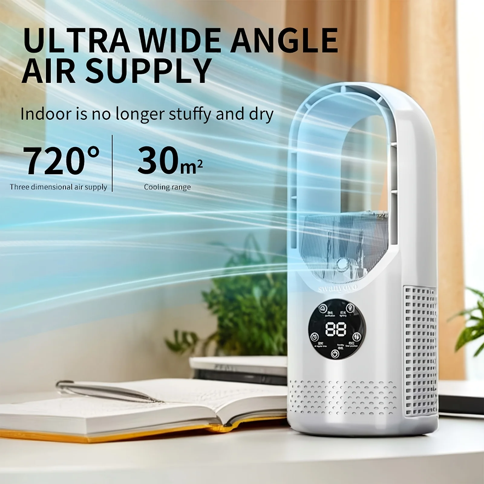 Portable Air Conditioning Fan USB Tower Fan Desktop Bladeless Fan - with Water Mist Cooling, Seven-Color LED Ambient Light,
Portable Air Conditioning Fan USB Tower Fan Desktop Bladeless Fan - with Water Mist Cooling, Seven-Color LED Ambient Light,