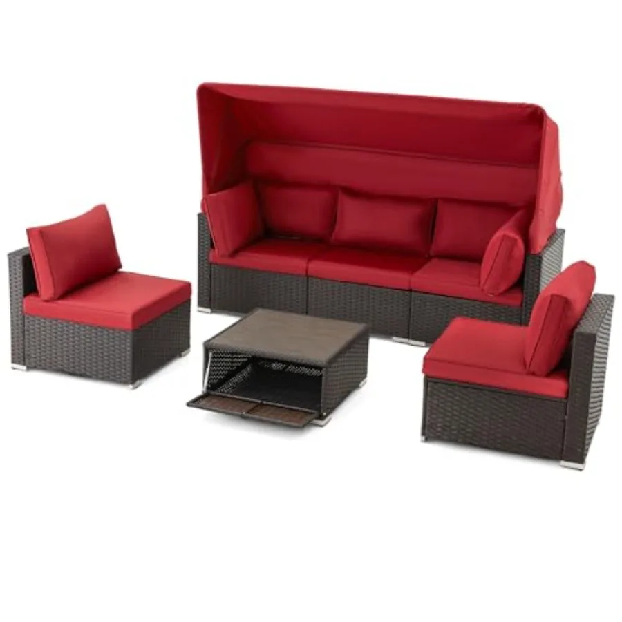 6 Pieces Patio Furniture Set with Rattan Daybed and Retractable Canopy Outdoor Sectional Sofa with Adjustable Backrest and Chai
6 Pieces Patio Furniture Set with Rattan Daybed and Retractable Canopy Outdoor Sectional Sofa with Adjustable Backrest and Chai