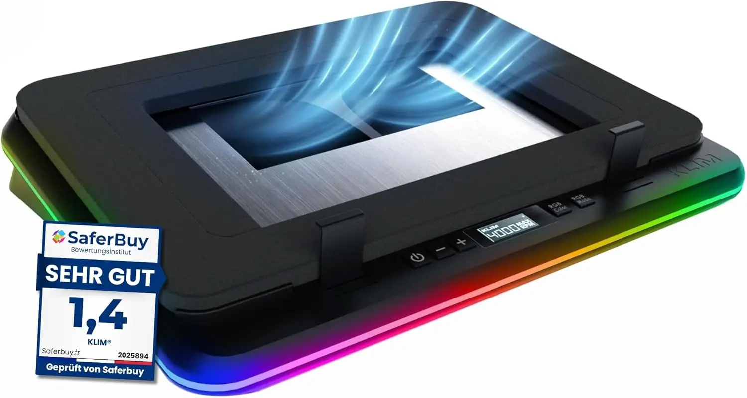4 Turbo Fans Laptop Cooling Pad, 4000 RPM, USB-C/DC, RGB, 4-Port USB, Sealed Foam, for Laptops up to 17in
4 Turbo Fans Laptop Cooling Pad, 4000 RPM, USB-C/DC, RGB, 4-Port USB, Sealed Foam, for Laptops up to 17in